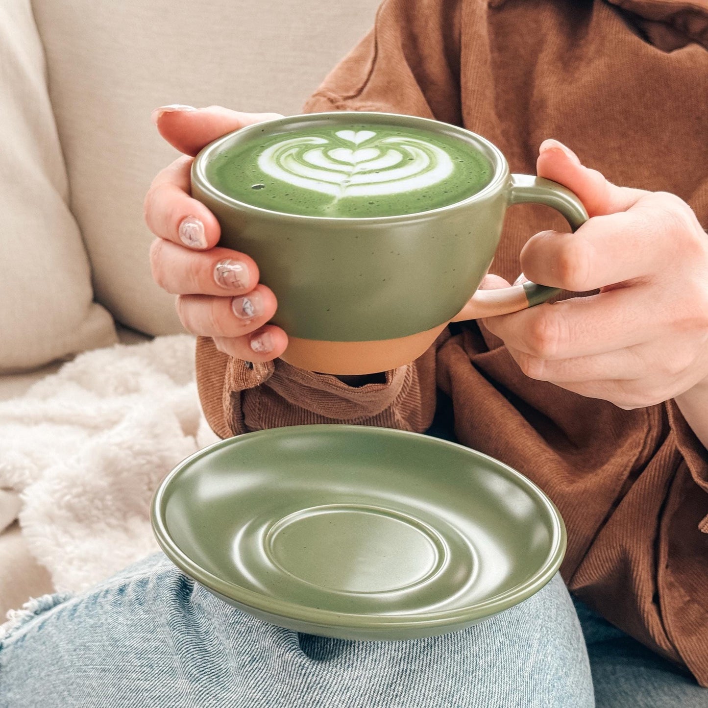 MORA CERAMICS Kitchen & Dining Latte Art Mug - 10.5oz - Moss Green
