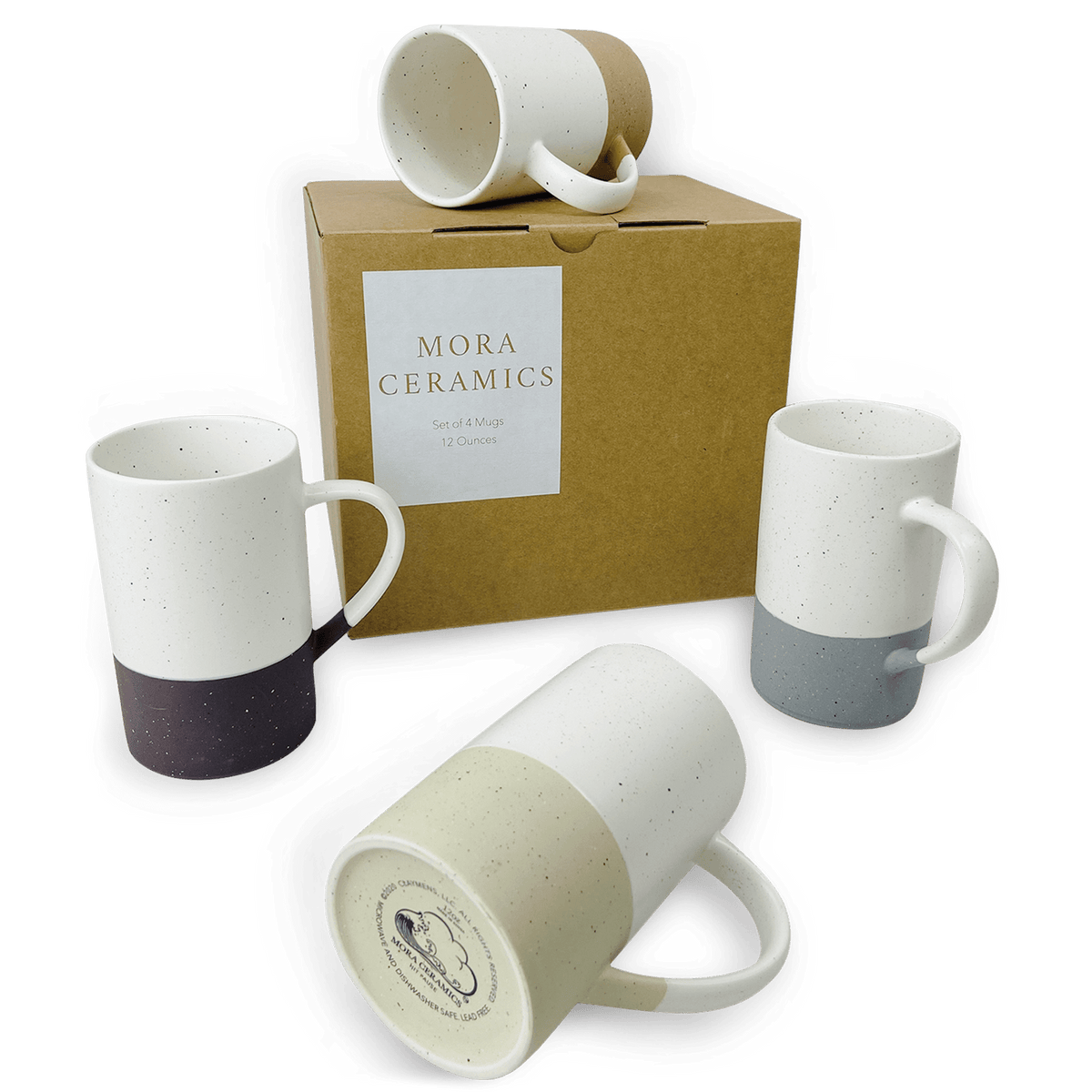 Mora Ceramic Cups —8oz Coffee Cup Set With Saucers, Assorted