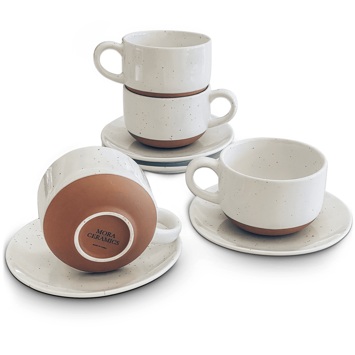 Cappuccino Mugs with Saucers Set of 4 - 8oz - Vanilla White – MORA CERAMICS