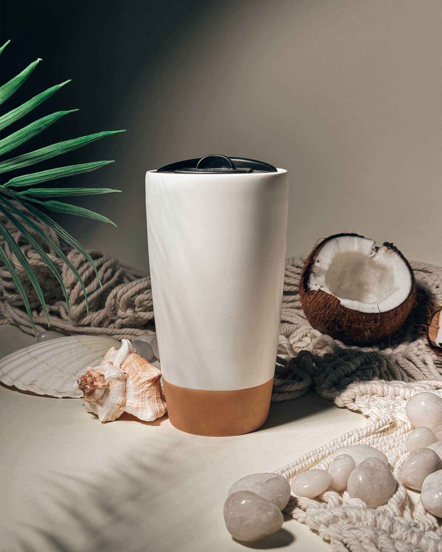 Double Walled Ceramic Travel Mug with Lid - 14oz - Thumbnail 4