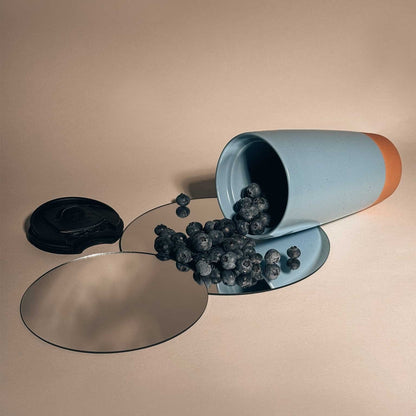 MORA CERAMICS Kitchen & Dining Double Walled Ceramic Travel Mug with Lid - Dusty Blue - 14oz