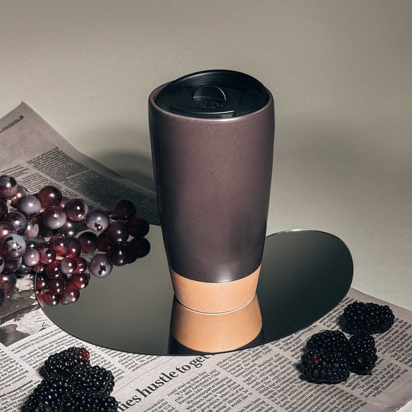 MORA CERAMICS Kitchen & Dining Double Walled Ceramic Travel Mug with Lid - Nightwaves - 14oz