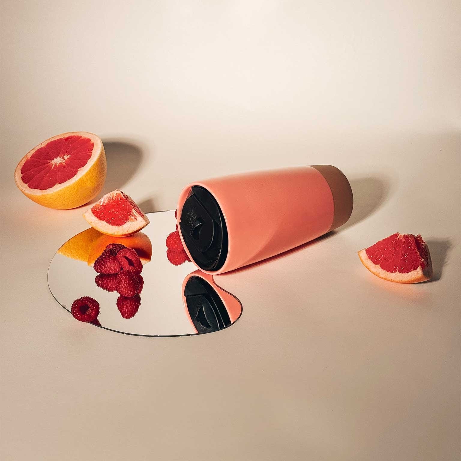 MORA CERAMICS Kitchen & Dining Double Walled Ceramic Travel Mug with Lid - Pink Salt - 14oz