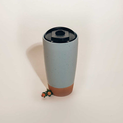 MORA CERAMICS Kitchen & Dining Double Walled Ceramic Travel Mug with Lid - Seafoam Green - 14oz