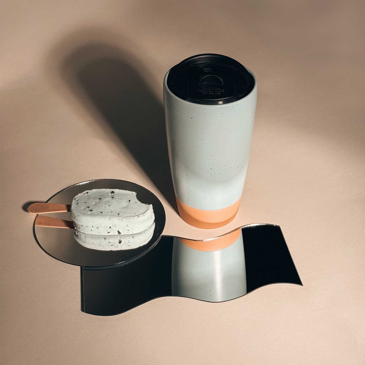 MORA CERAMICS Kitchen & Dining Double Walled Ceramic Travel Mug with Lid - Seafoam Green - 14oz