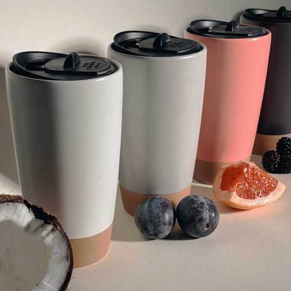 MORA CERAMICS Kitchen & Dining Double Walled Ceramic Travel Mug with Lid - Seafoam Green - 14oz