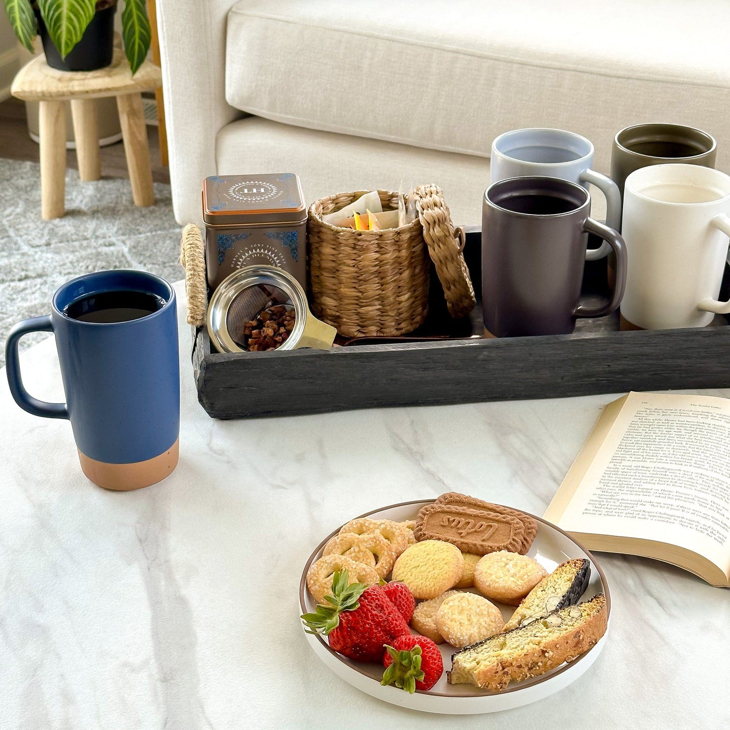 MORA CERAMICS Kitchen & Dining Large Tea Mug Infuser Set- 18oz - Deep Blue