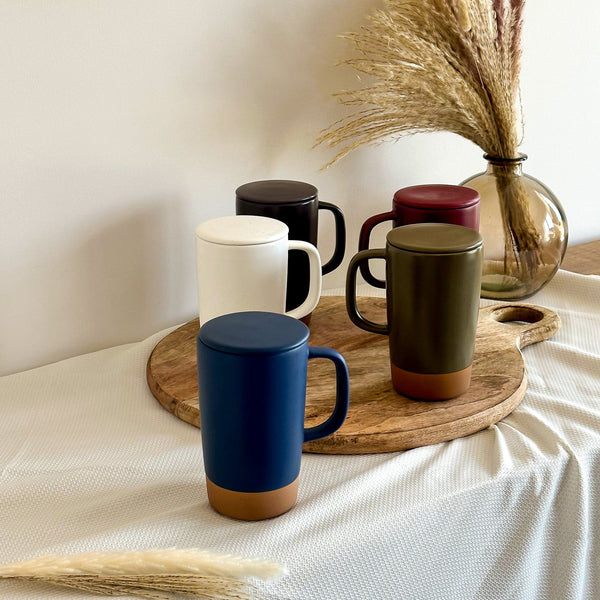 MORA CERAMICS Kitchen & Dining Large Tea Mug Infuser Set- 18oz - Deep Blue