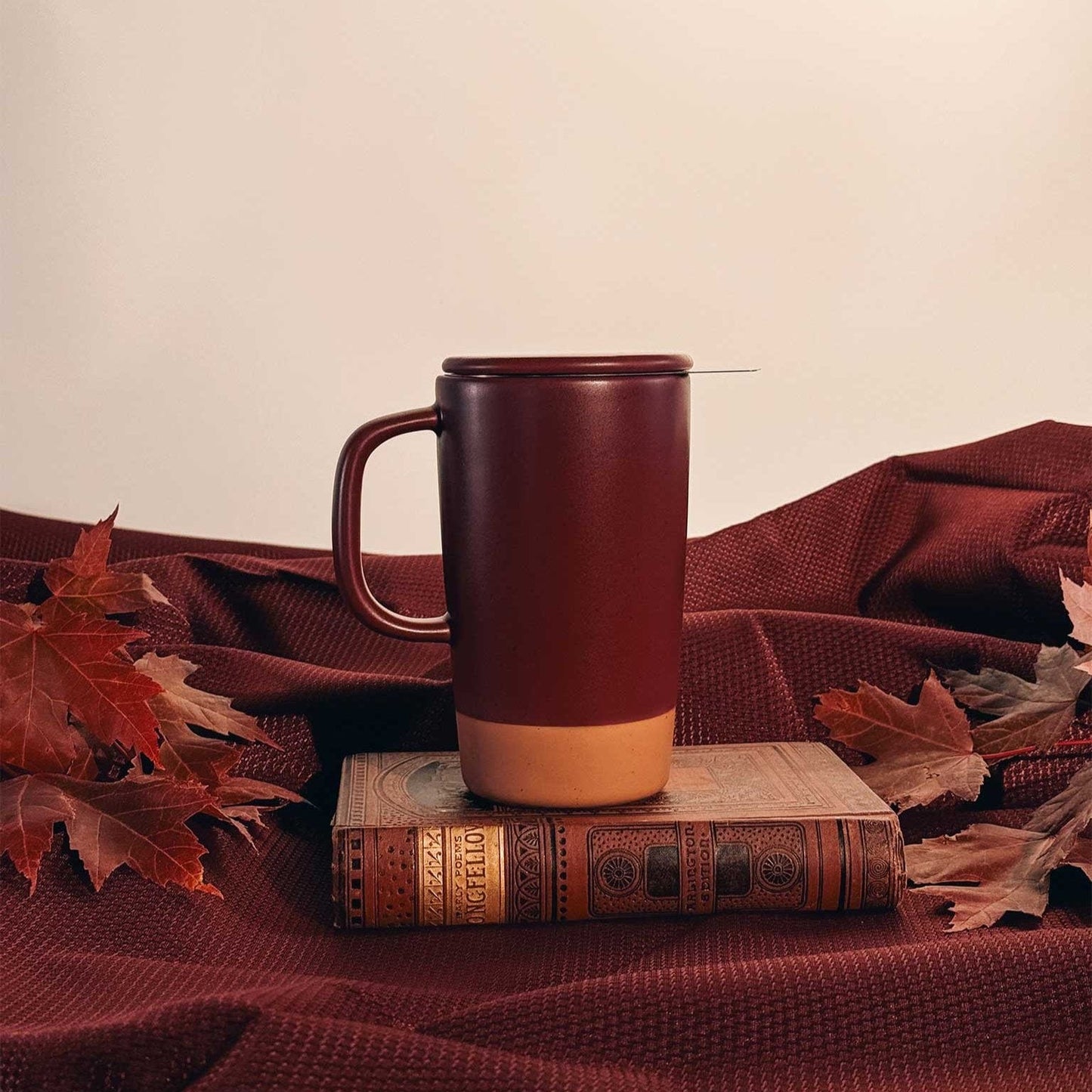 MORA CERAMICS Kitchen & Dining Large Tea Mug Infuser Set - 18oz - Merlot