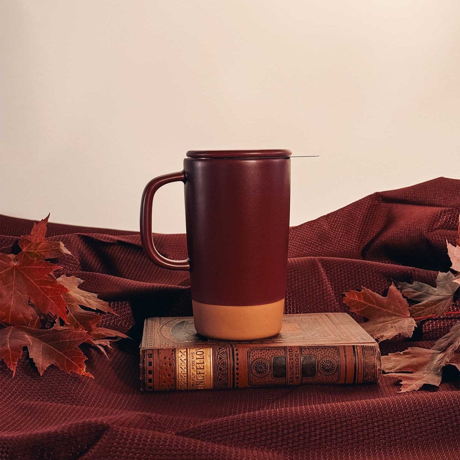 MORA CERAMICS Kitchen & Dining Large Tea Mug Infuser Set - 18oz - Merlot