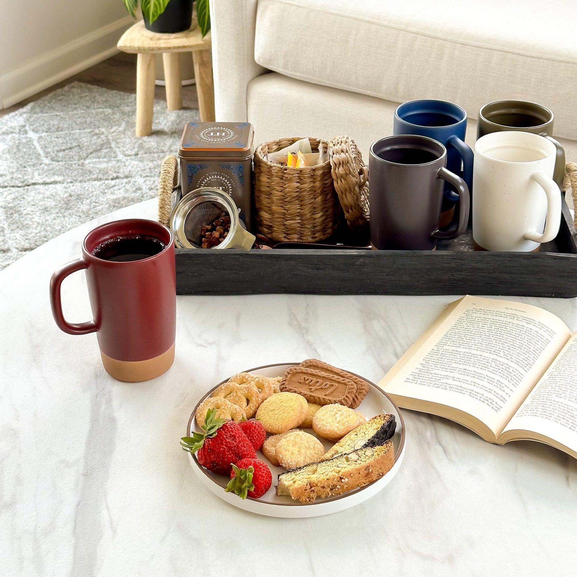 MORA CERAMICS Kitchen & Dining Large Tea Mug Infuser Set - 18oz - Merlot