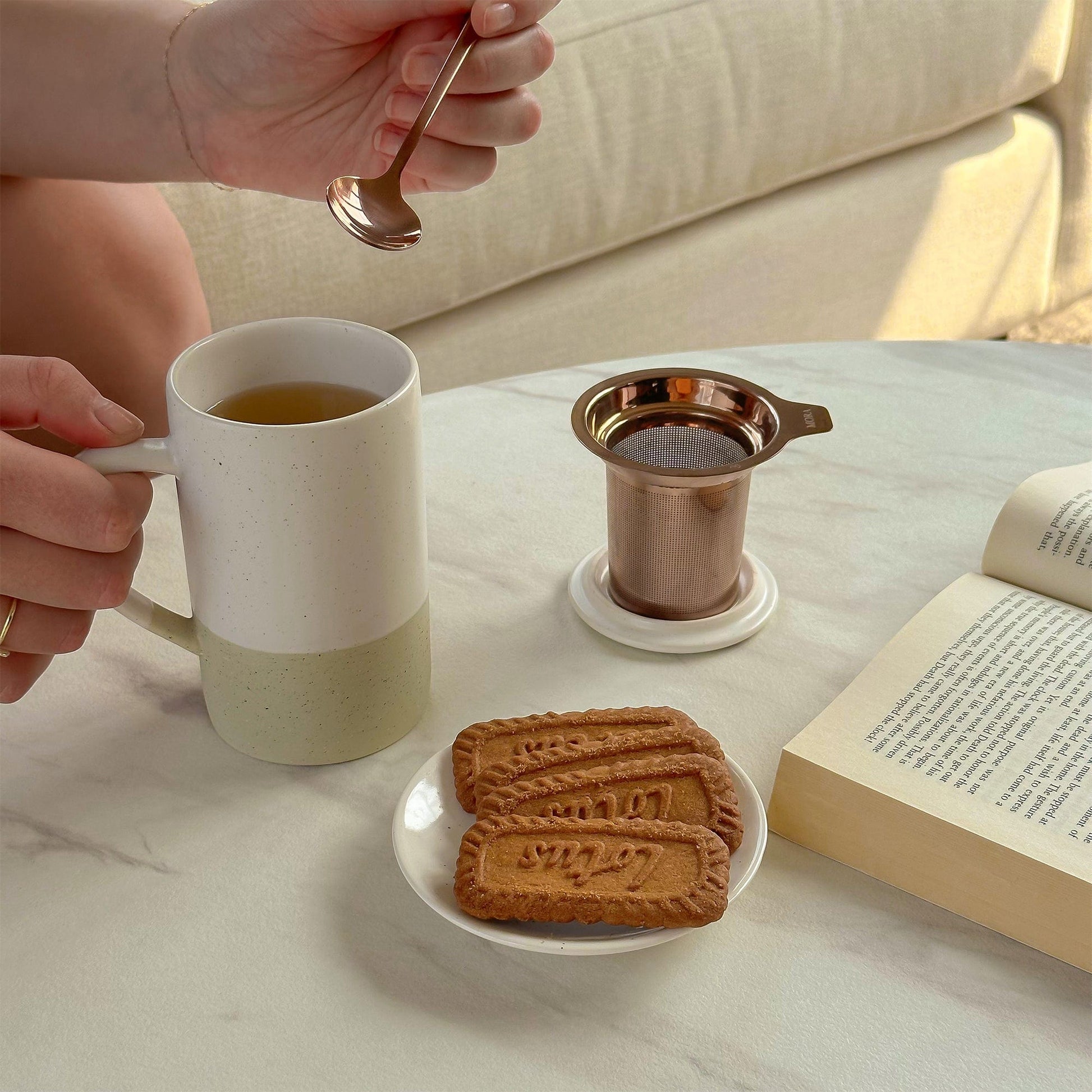 MORA CERAMICS Kitchen & Dining Small Tea Mug Infuser Set - 12 oz - Limestone