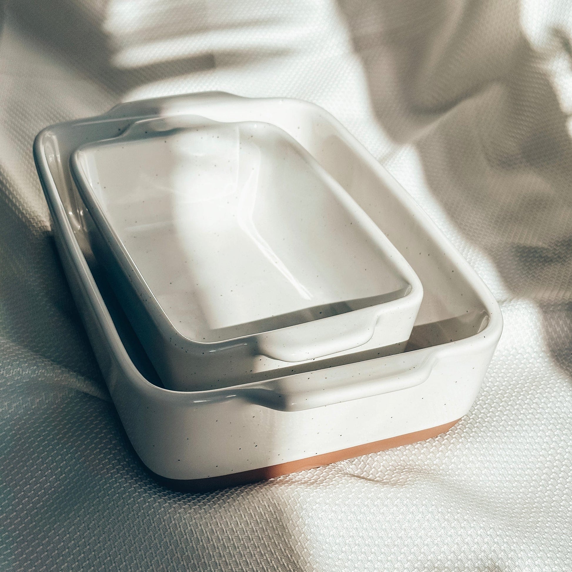 MORA CERAMICS Kitchen & Dining Baking Pan Set of 2 - 7x11 in & Loaf Pan - Vanilla White