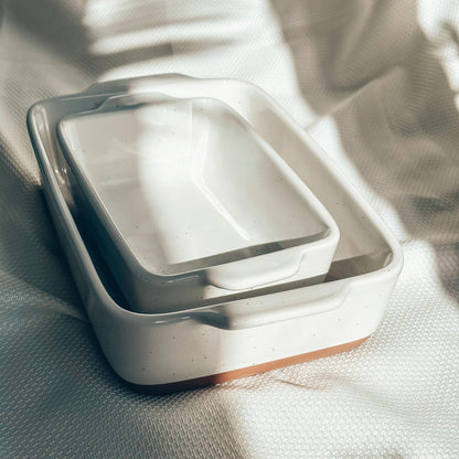 MORA CERAMICS Kitchen & Dining Baking Pan Set of 2 - 7x11 in & Loaf Pan - Vanilla White