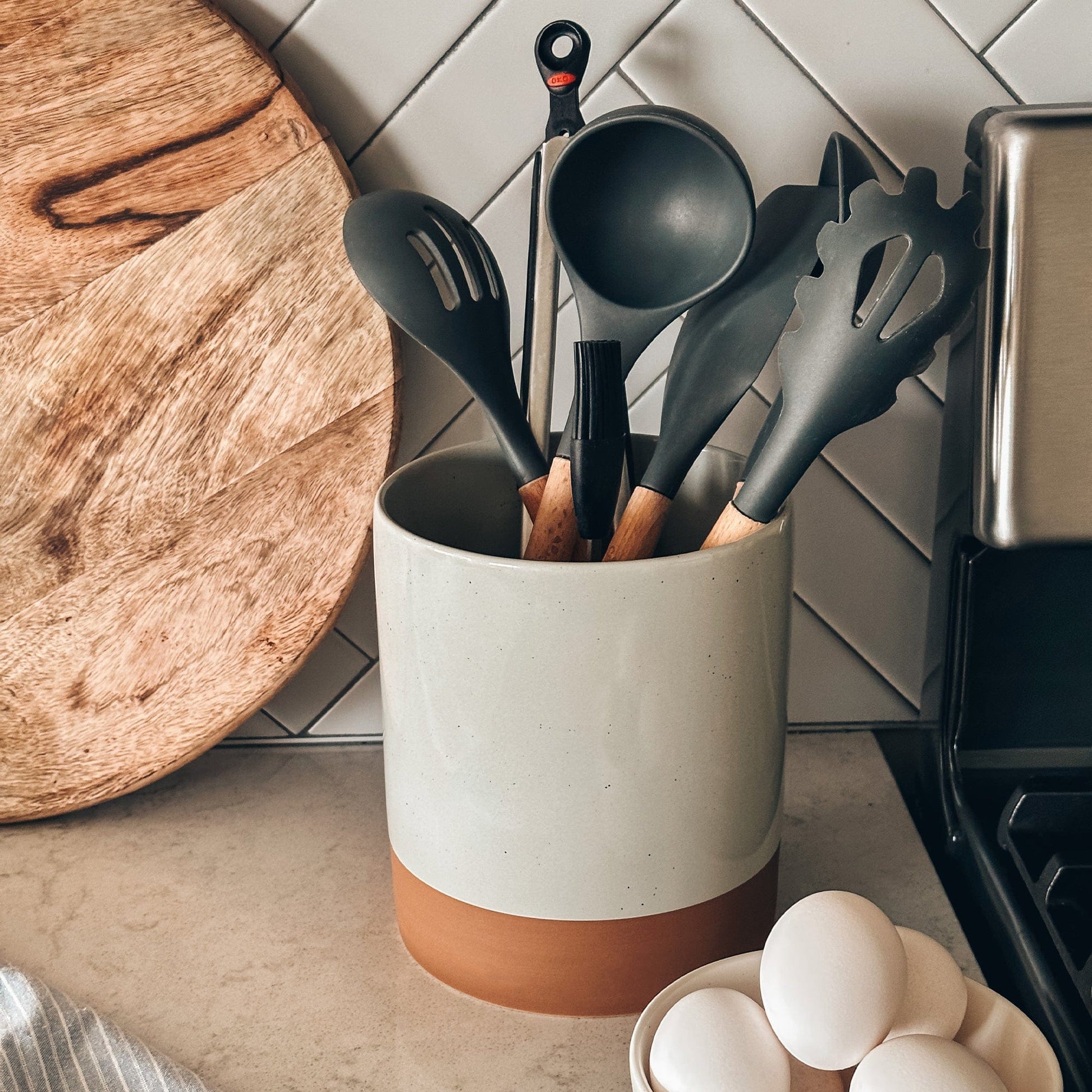 MORA CERAMICS Kitchen & Dining Utensil Crock - 6.3x7.3 in - Earl Grey