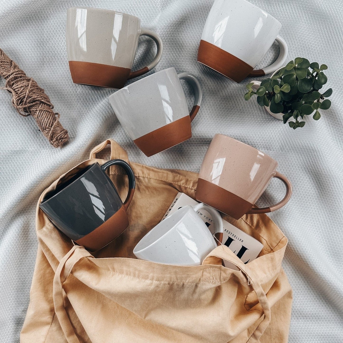 MORA CERAMICS Kitchen & Dining Latte Mug Set of 4 - 16oz - Assorted Neutrals