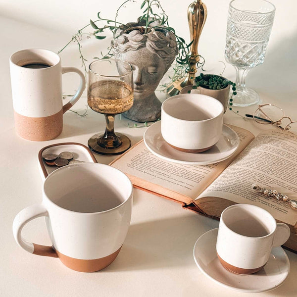 MORA CERAMICS Kitchen & Dining Latte Mug Set of 4 - 16oz - Vanilla White