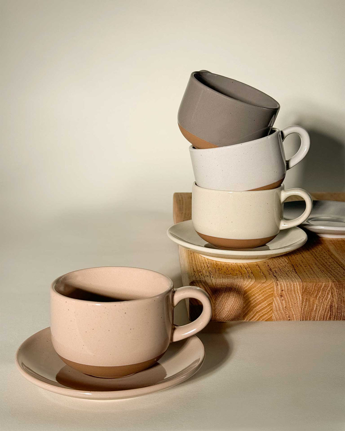 Mora Ceramics 8oz Cappuccino Mug Set of 4 Ceramic Coffee Cups with Saucers Microwave and Dishwasher Safe, Perfect Fo
