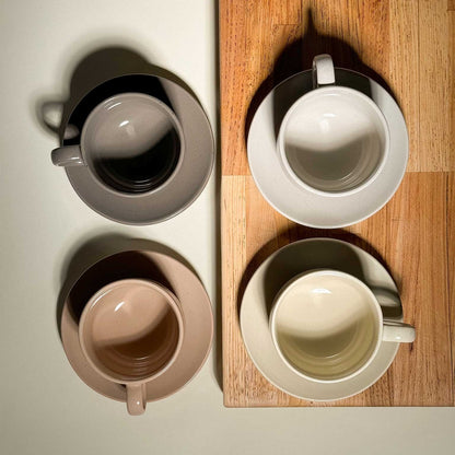MORA CERAMICS Kitchen & Dining Cappuccino Mugs with Saucers Set of 4 - 8oz - Assorted Neutrals