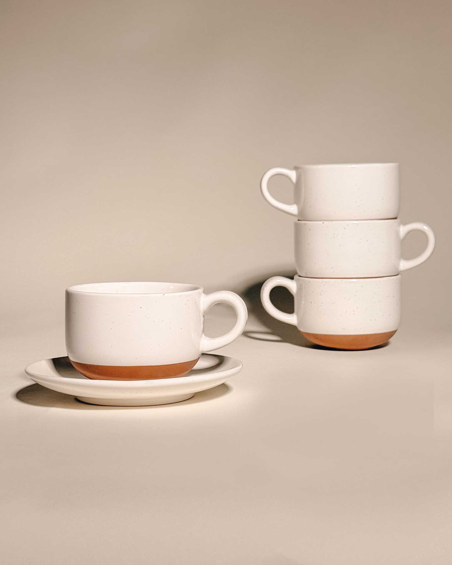 Ceramic Cappuccino Mugs with Saucers | Set of 4 | Café Quality