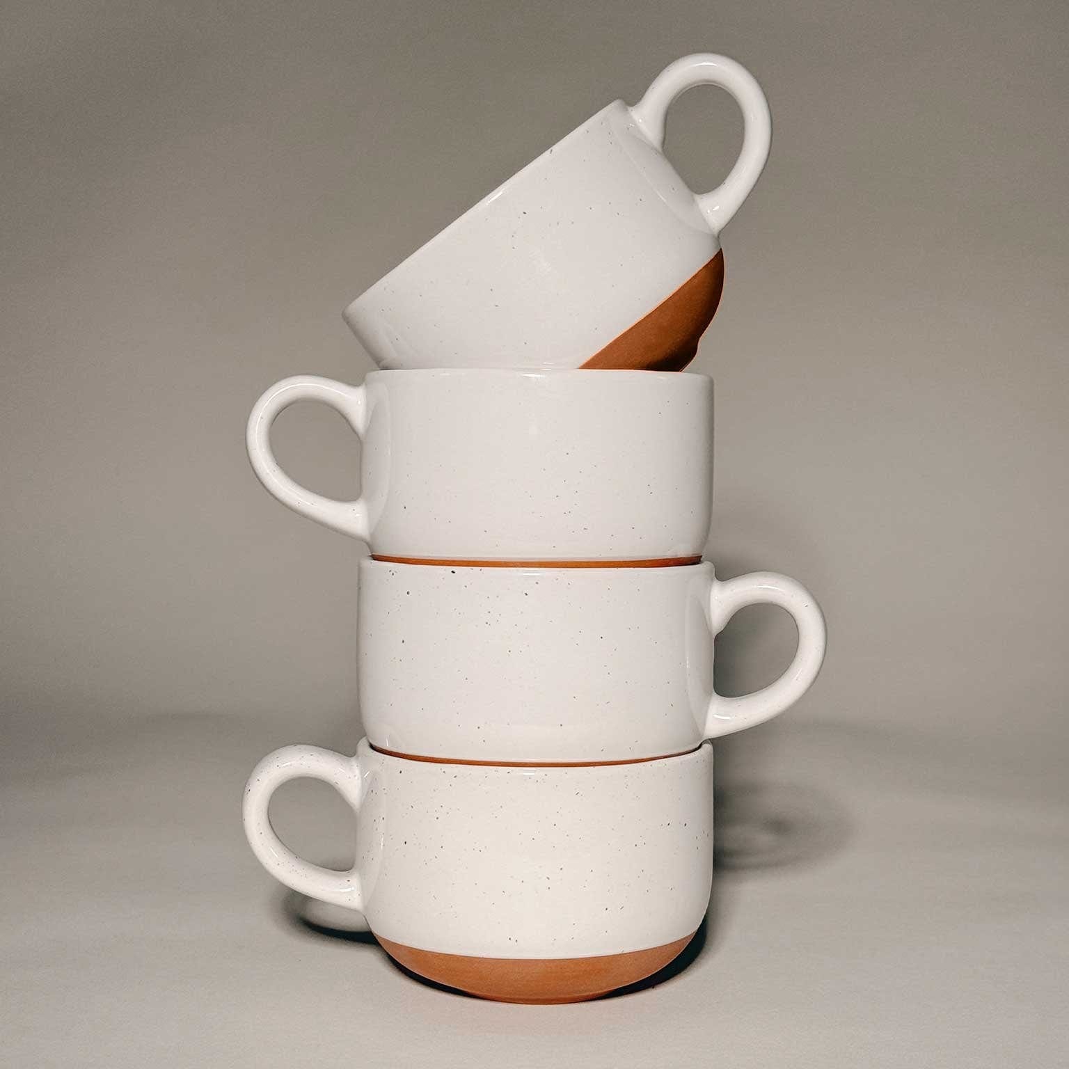 MORA CERAMICS Kitchen & Dining Cappuccino Mugs with Saucers Set of 4 - 8oz - Vanilla White