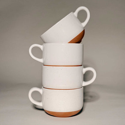 MORA CERAMICS Kitchen & Dining Cappuccino Mugs with Saucers Set of 4 - 8oz - Vanilla White