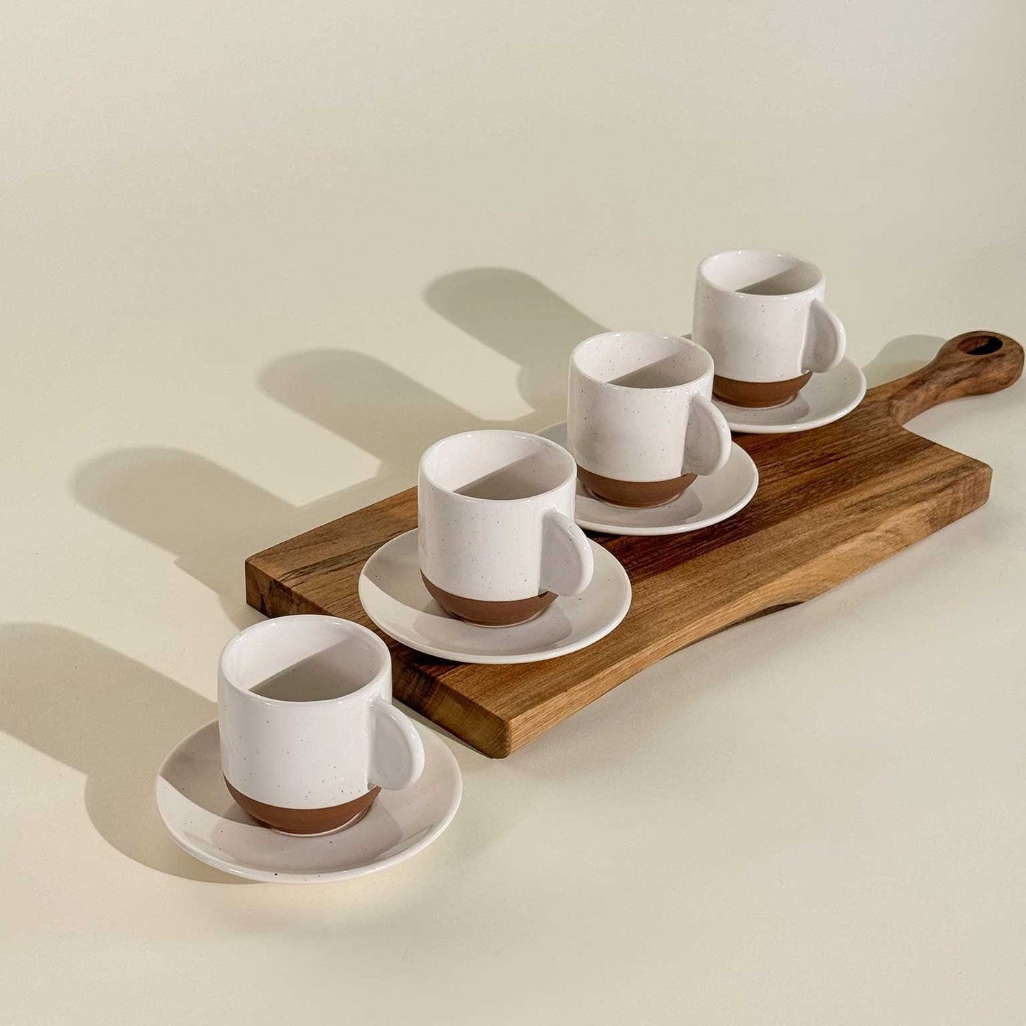 MORA CERAMICS Kitchen & Dining Espresso Cups with Saucers Set of 4 - 3oz - Vanilla White