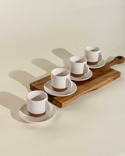 MORA CERAMICS Kitchen & Dining Espresso Cups with Saucers Set of 4 - 3oz - Vanilla White
