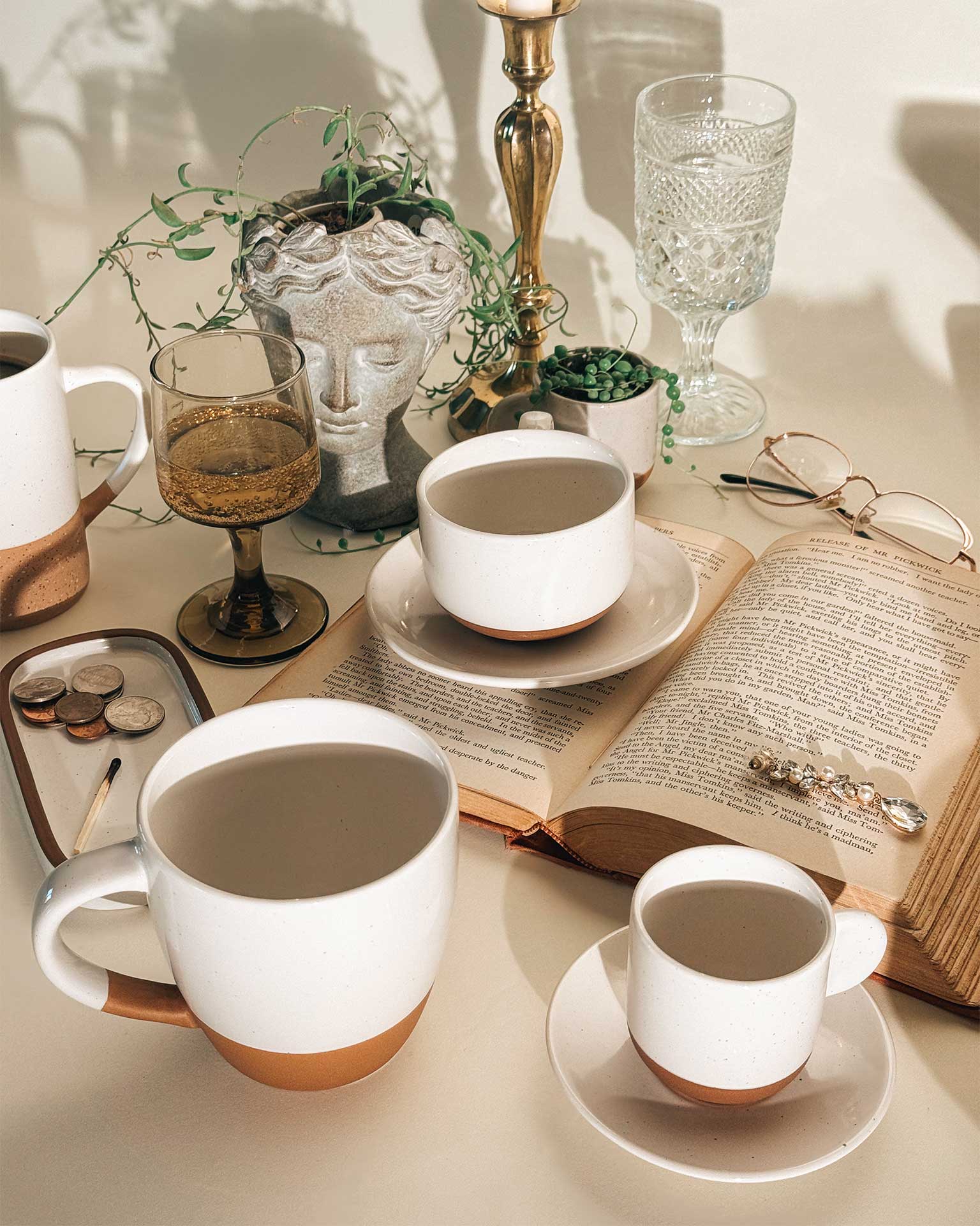 3oz Ceramic Espresso Cups with Saucers | Set of 4 | Mora