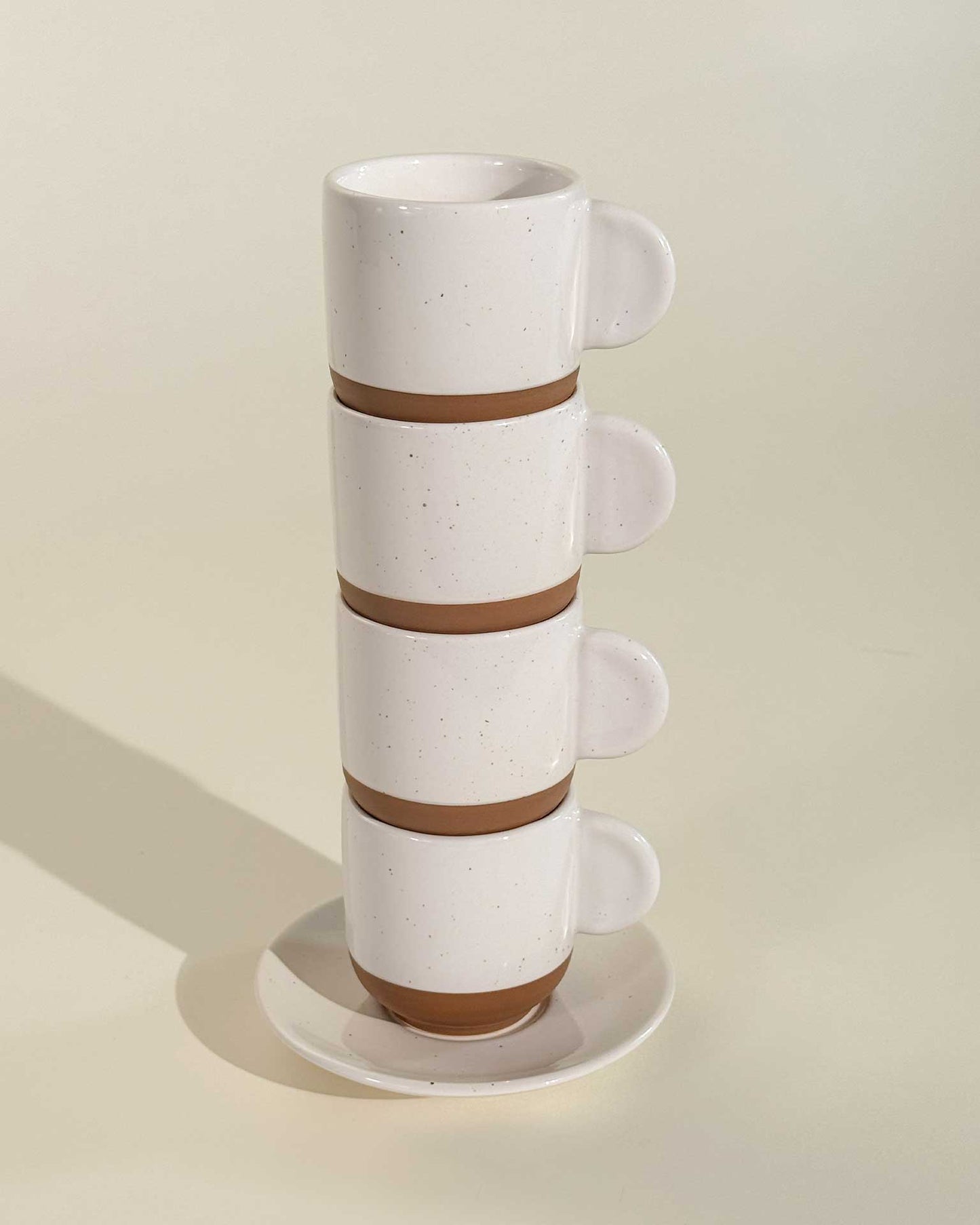 MORA CERAMICS Kitchen & Dining Espresso Cups with Saucers Set of 4 - 3oz - Vanilla White