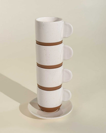 MORA CERAMICS Kitchen & Dining Espresso Cups with Saucers Set of 4 - 3oz - Vanilla White