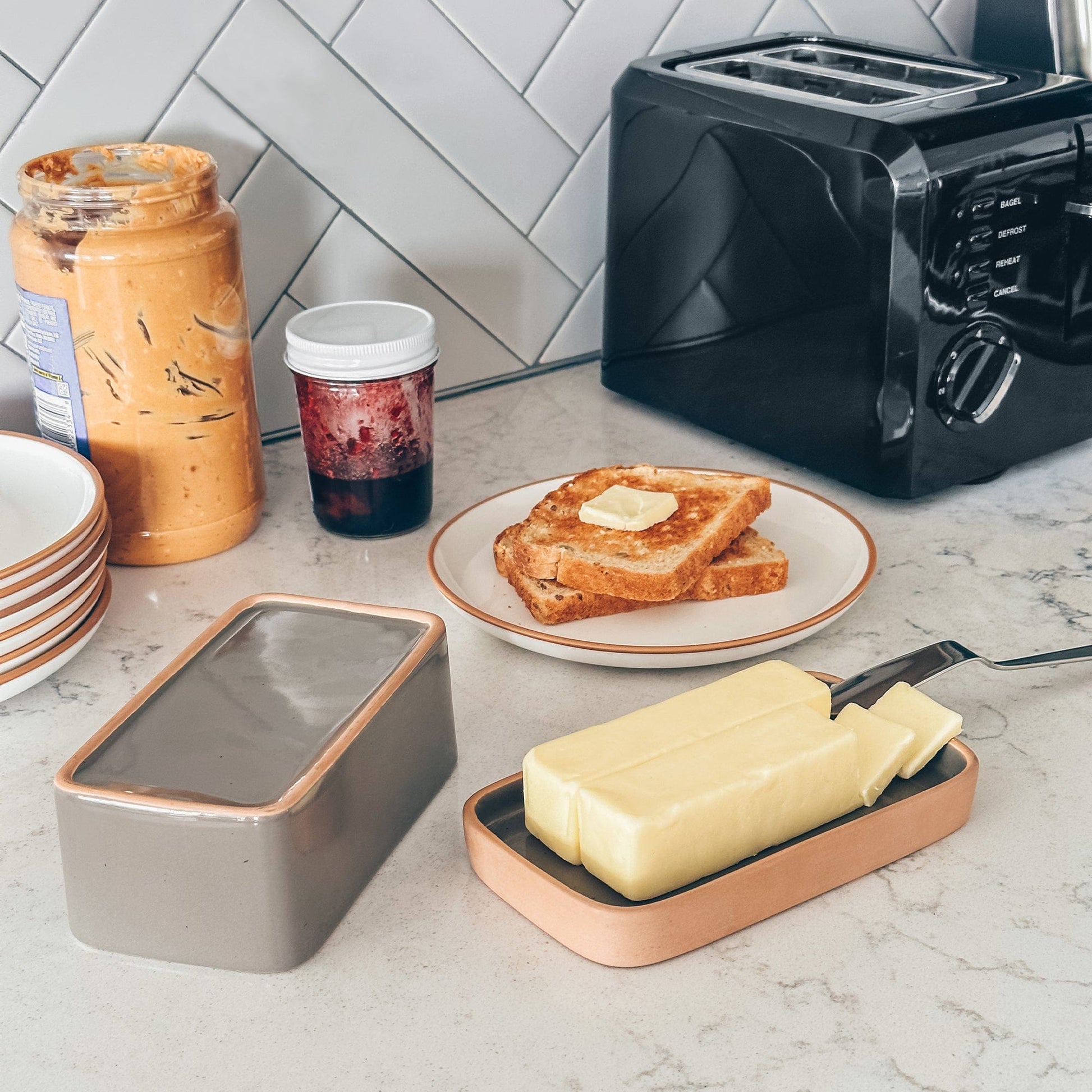 MORA CERAMICS Kitchen & Dining Butter Dish - Sesame Milk