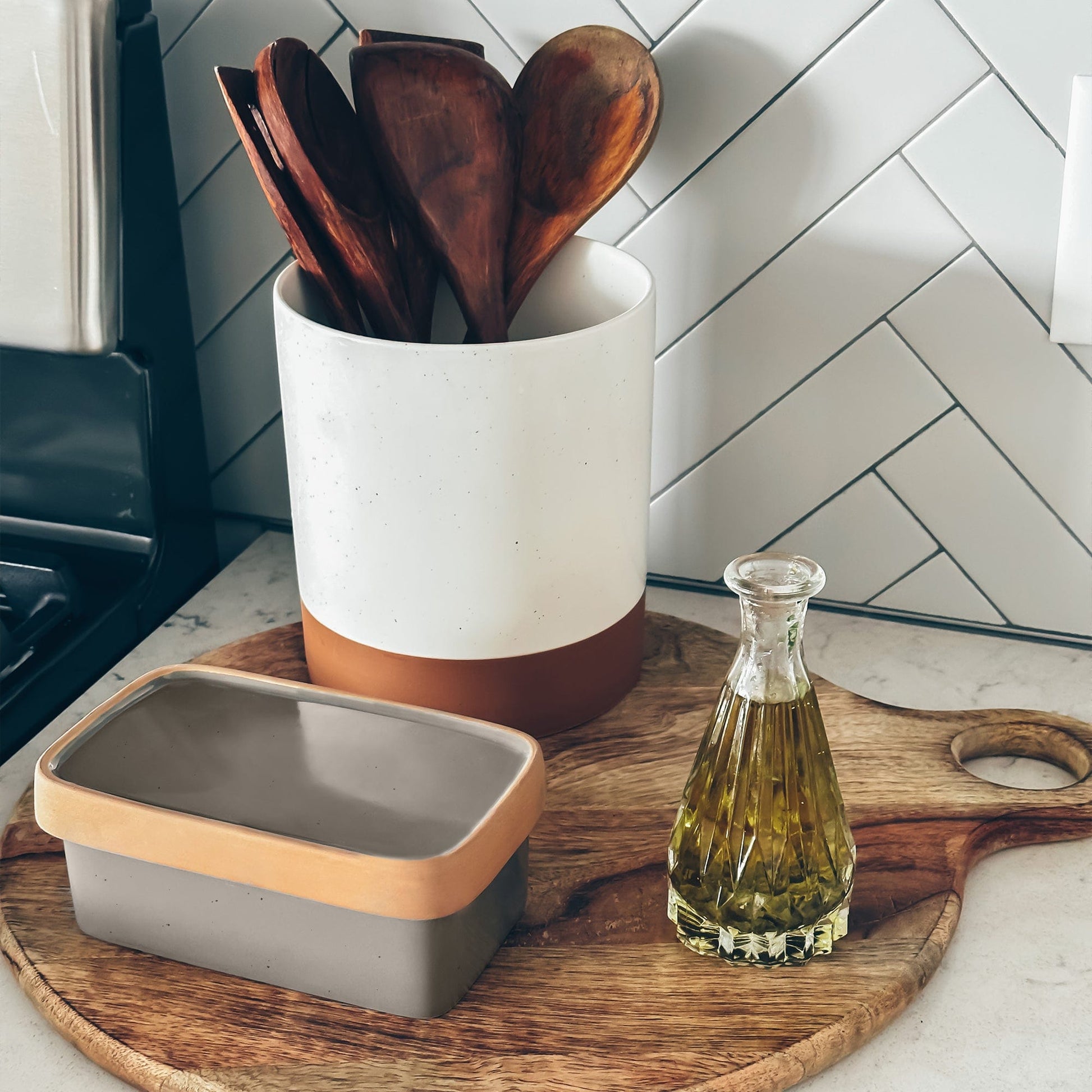 MORA CERAMICS Kitchen & Dining Butter Dish - Sesame Milk