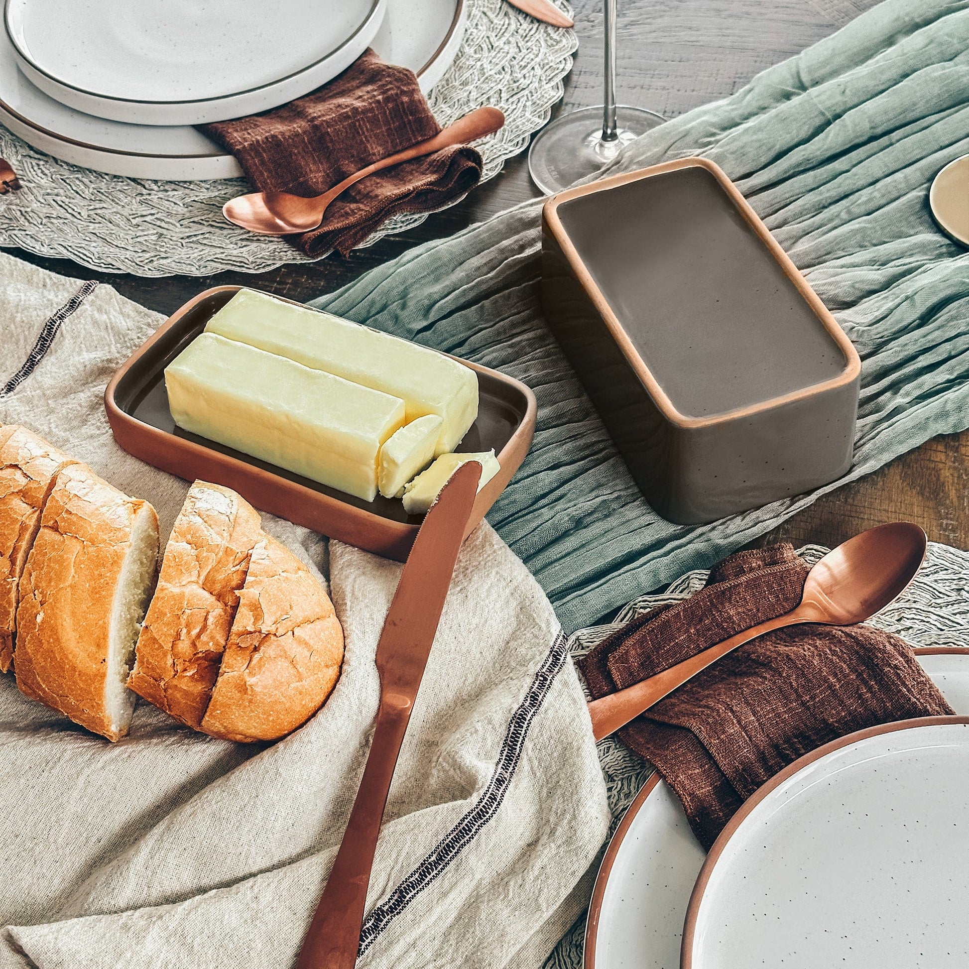 MORA CERAMICS Kitchen & Dining Butter Dish - Sesame Milk