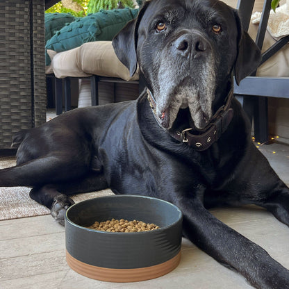 MORA CERAMICS Pet Bowls Large Pet Food Bowl - Charcoal