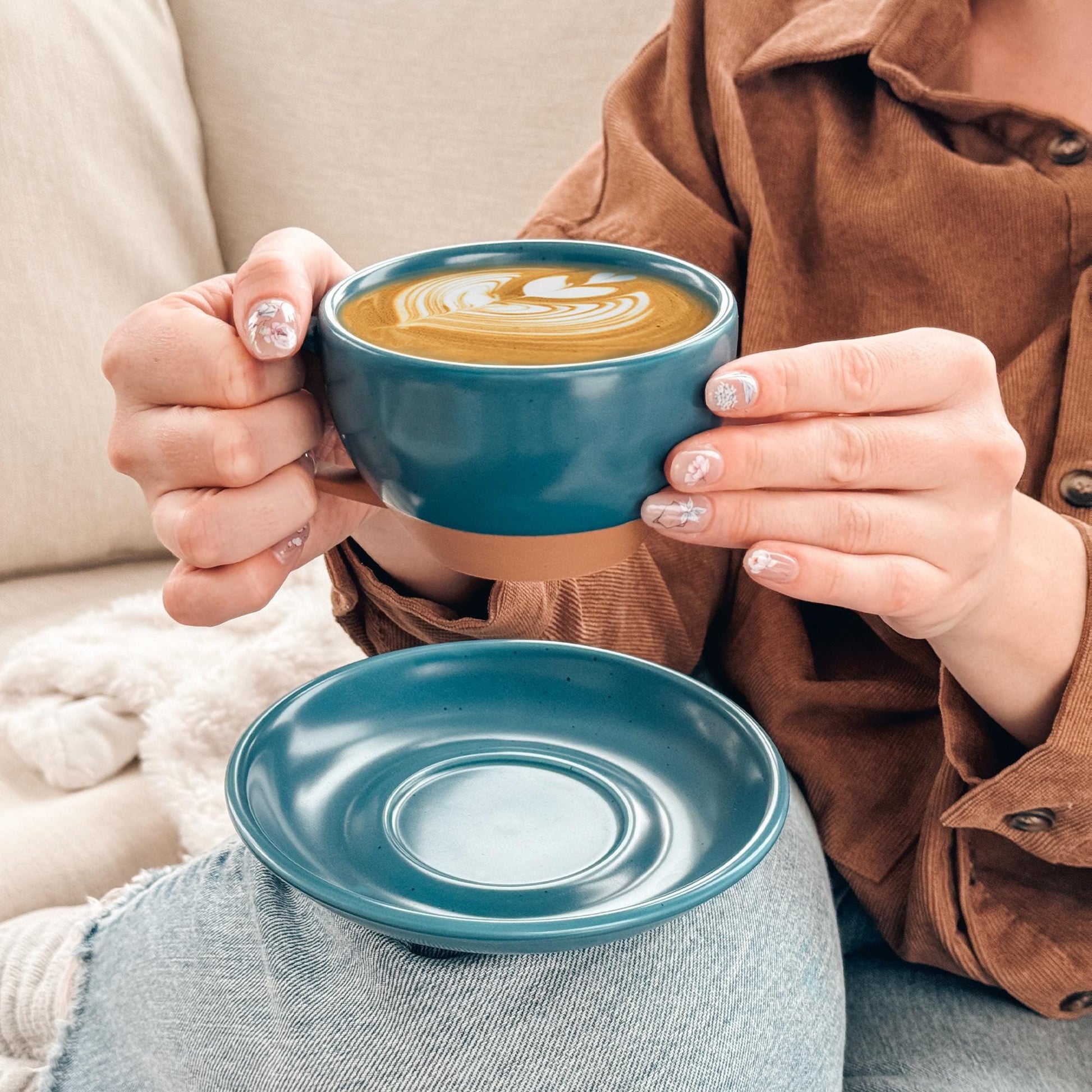 MORA CERAMICS Kitchen & Dining Latte Art Mug - 10.5oz - Azure Blue