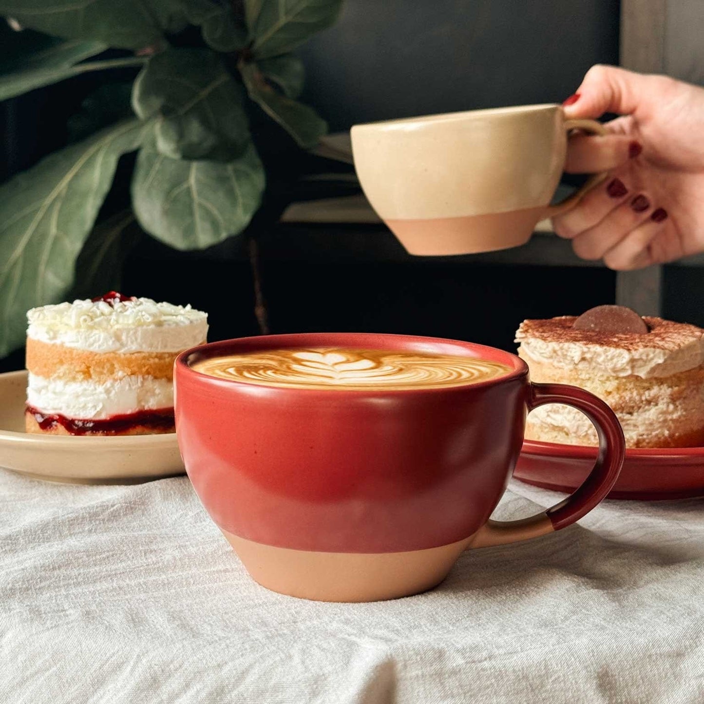 MORA CERAMICS Kitchen & Dining Latte Art Mug - 10.5oz - Crimson Red