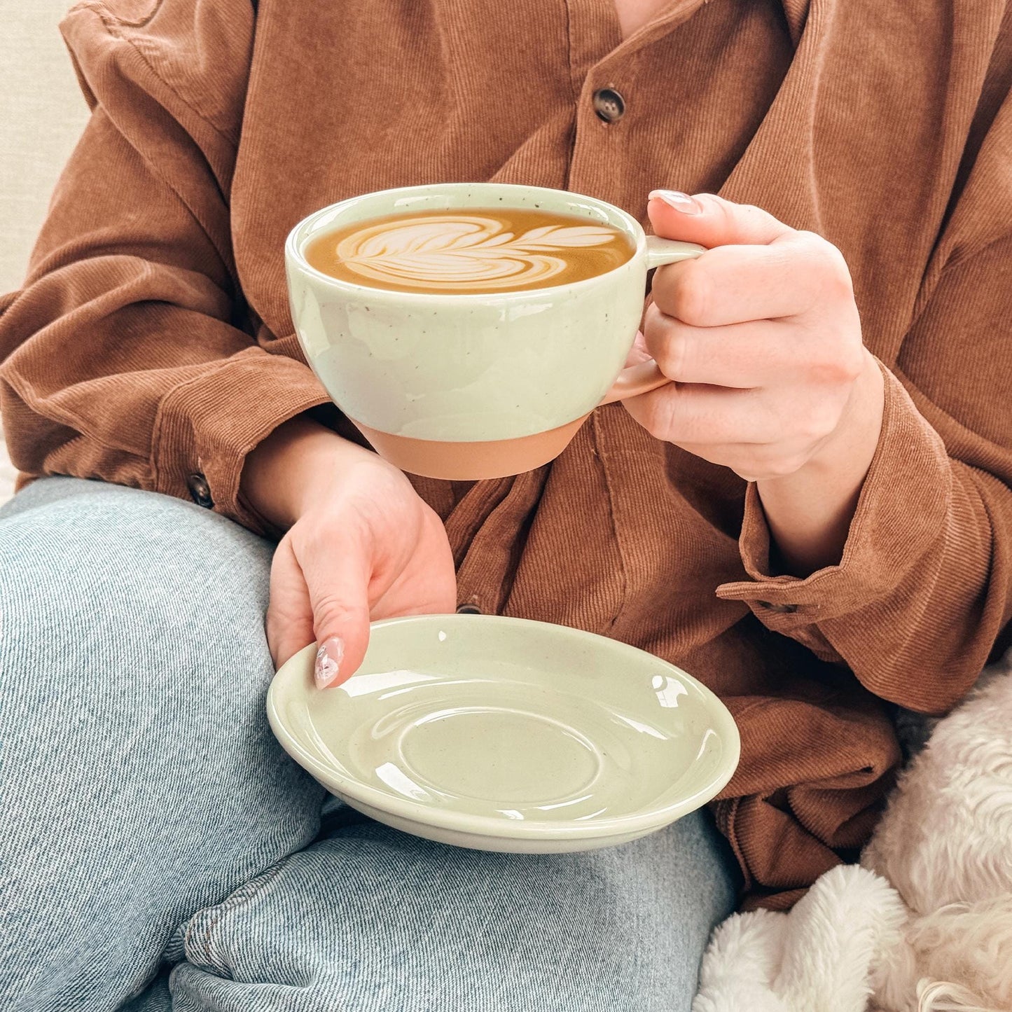 MORA CERAMICS Kitchen & Dining Latte Art Mug - 10.5oz - Light Matcha