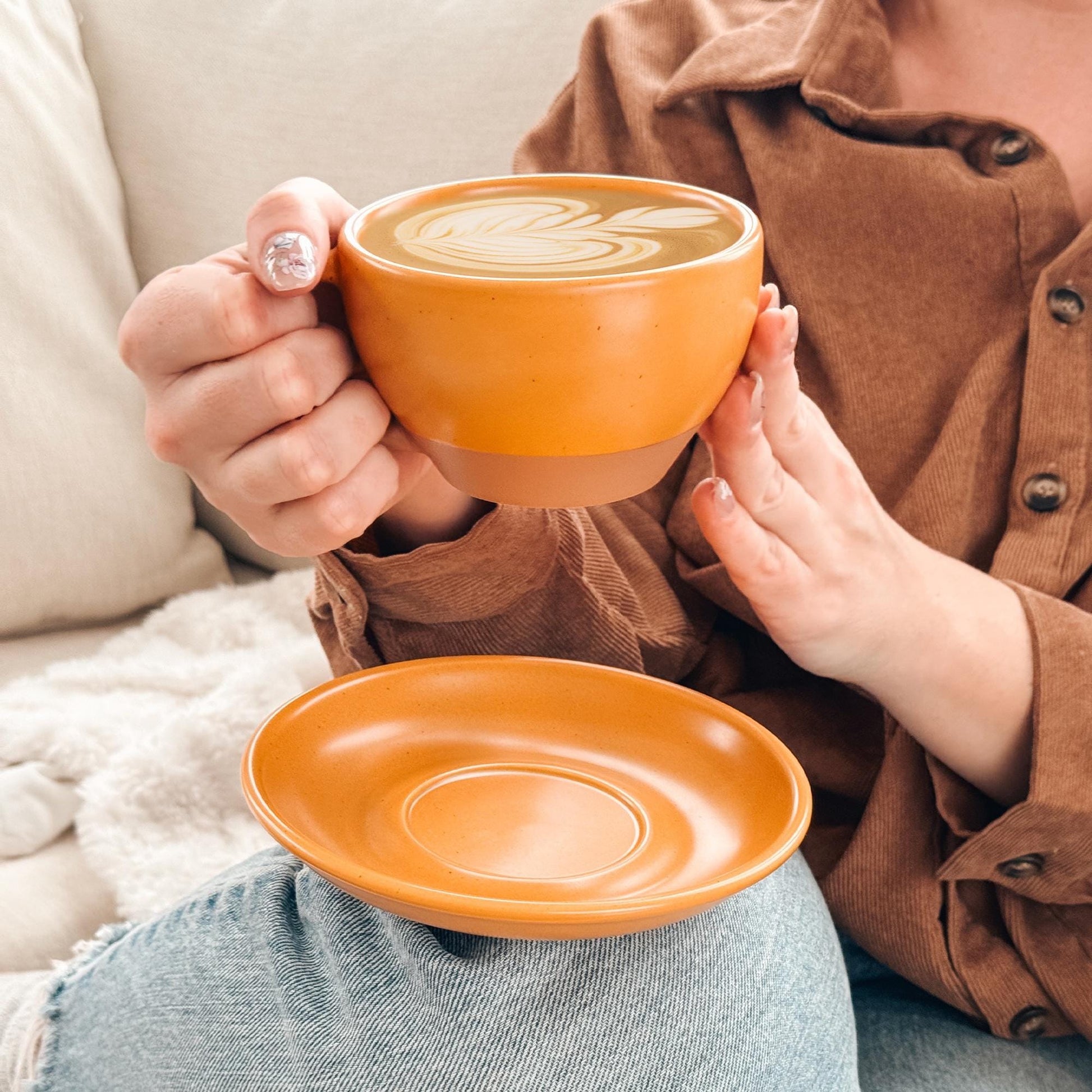 MORA CERAMICS Kitchen & Dining Latte Art Mug - 10.5oz - Pumpkin Orange