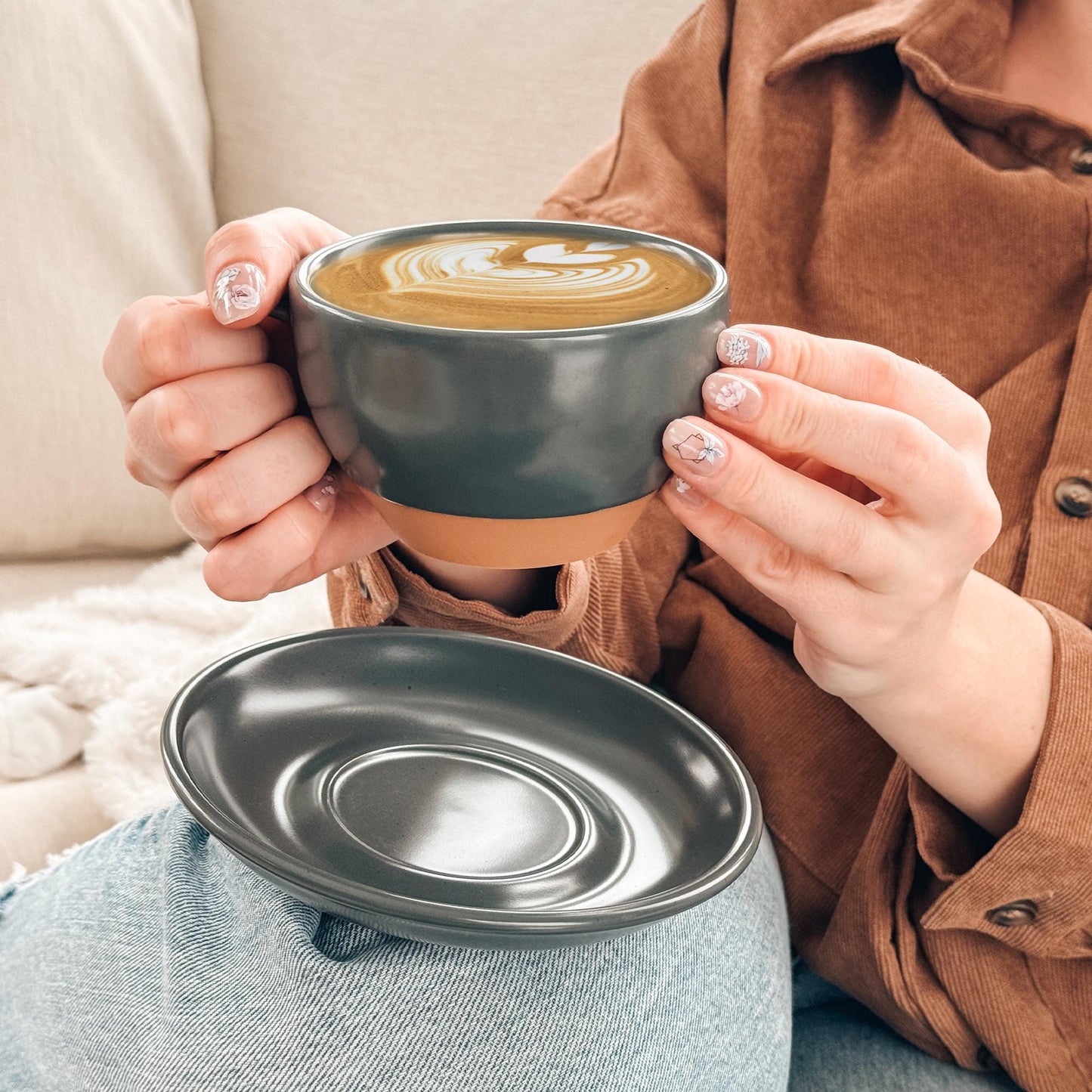 MORA CERAMICS Kitchen & Dining Latte Art Mug - 10.5oz - Shadow Grey