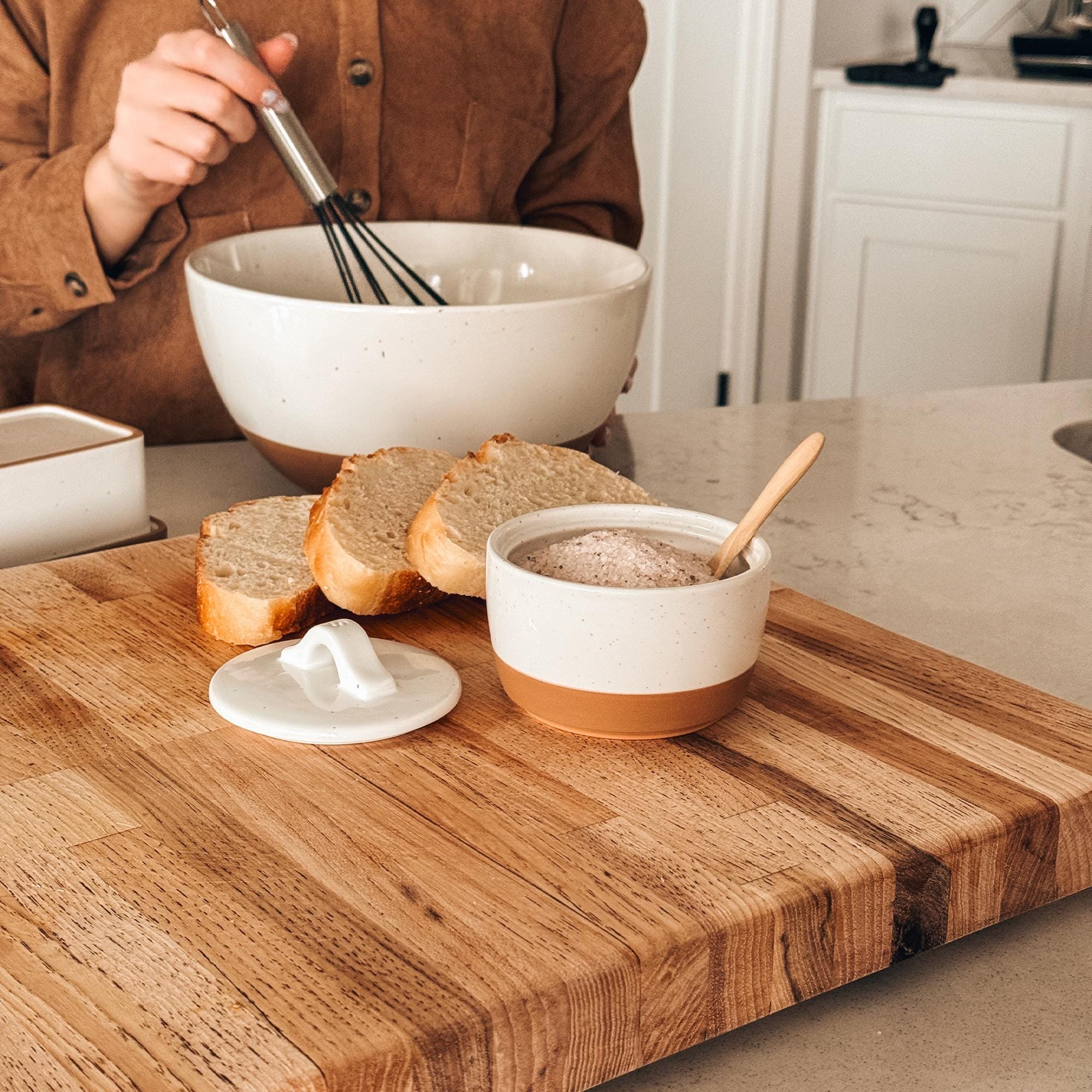 Ceramic Salt & Pepper Cellars, Set of 2 | Lids & Spoons | Mora