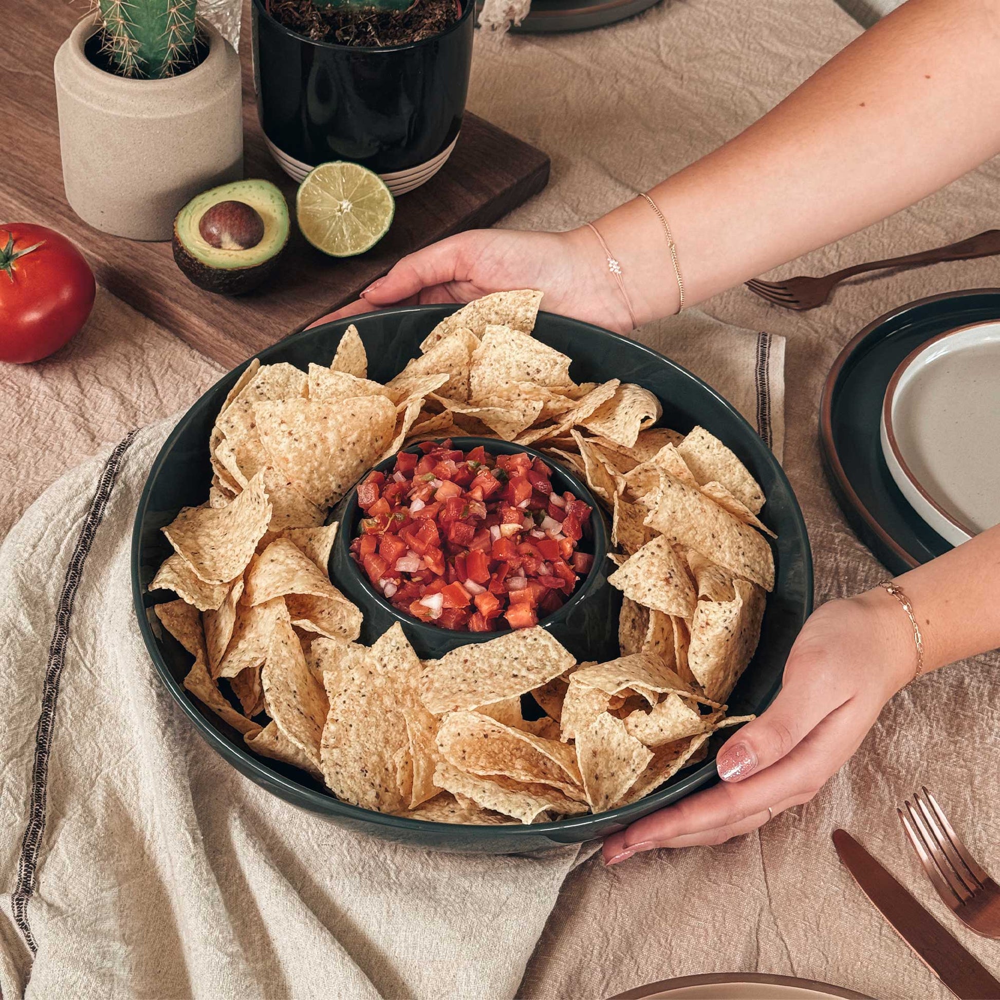 MORA CERAMICS Kitchen & Dining Chip & Dip Bowl - Charcoal