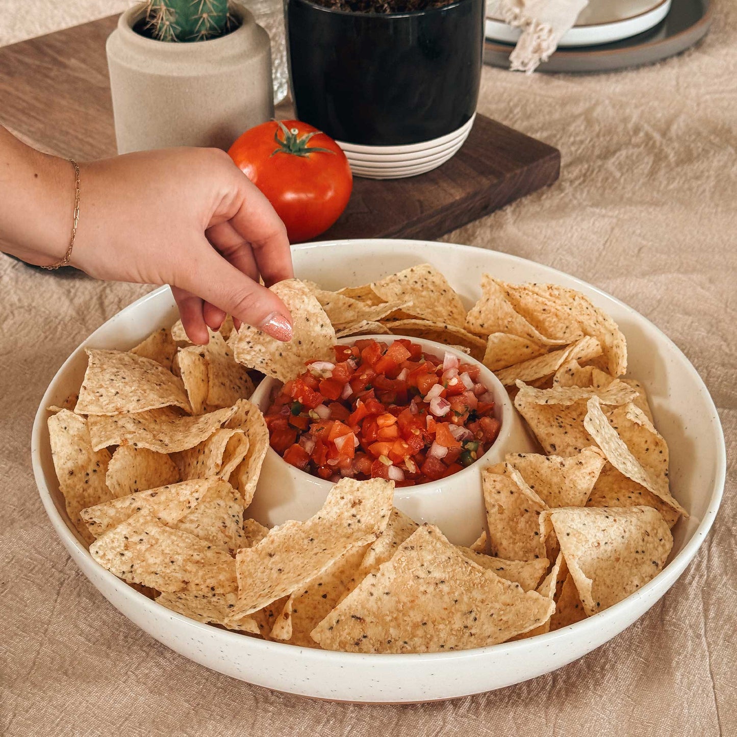 MORA CERAMICS Kitchen & Dining Chip & Dip Bowl - Vanilla White