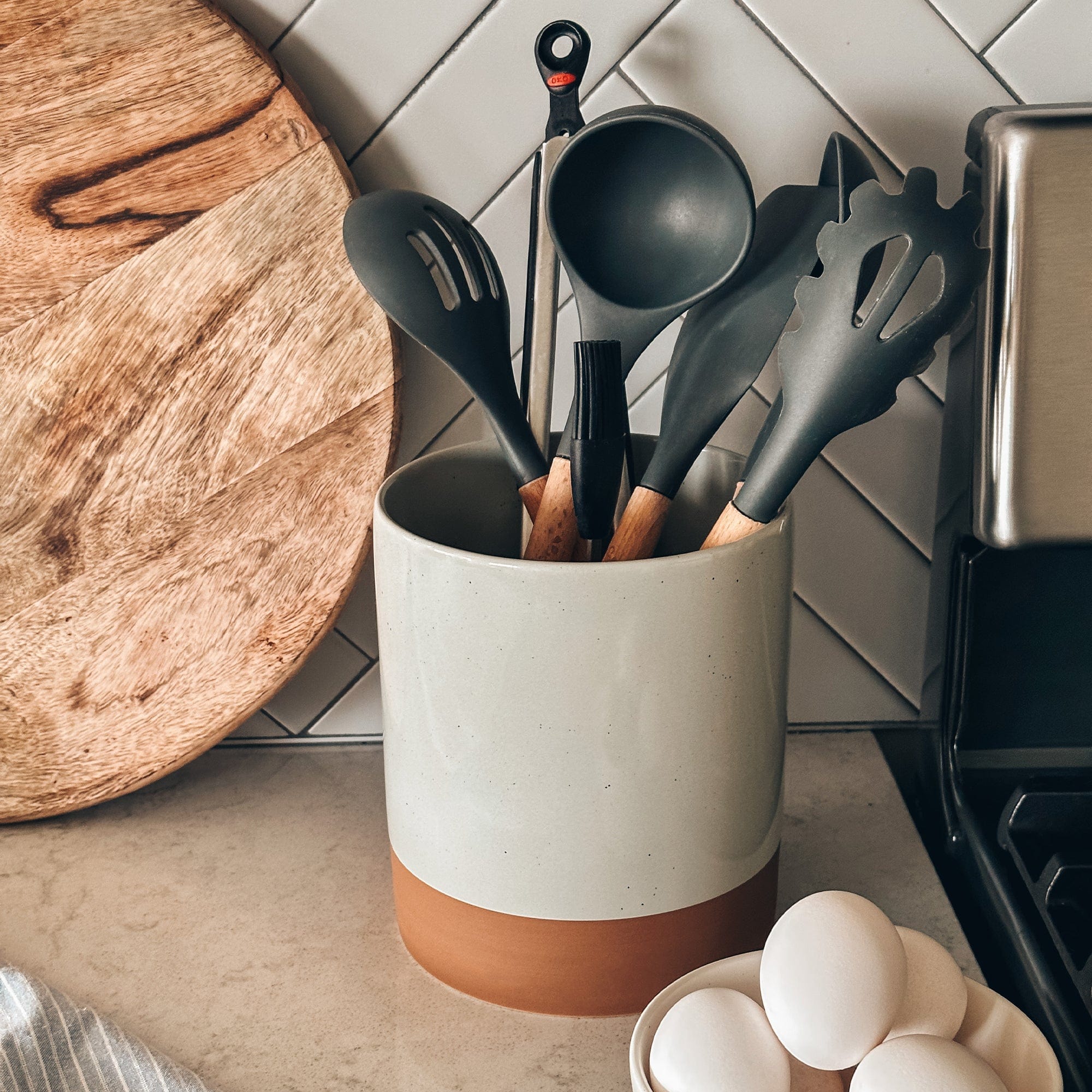 Utensil Crock - 6.3x7.3 in - Earl Grey