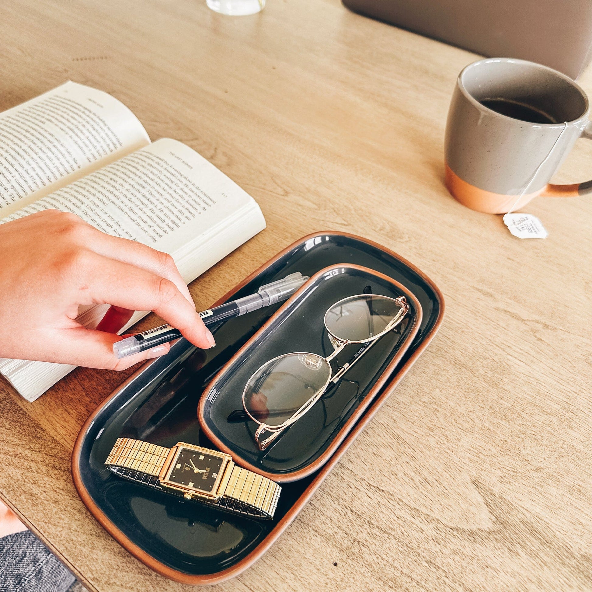 MORA CERAMICS Jewelry Holders Large Vanity Tray - 10in - Classic - Charcoal