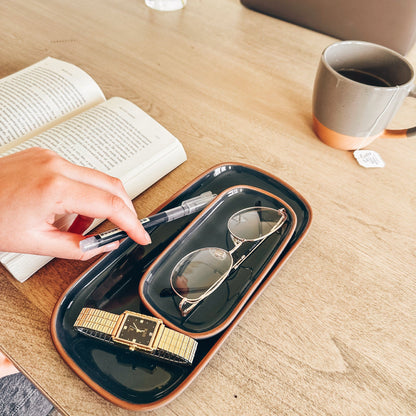 MORA CERAMICS Jewelry Holders Small Vanity Tray - 6.4in - Classic - Charcoal