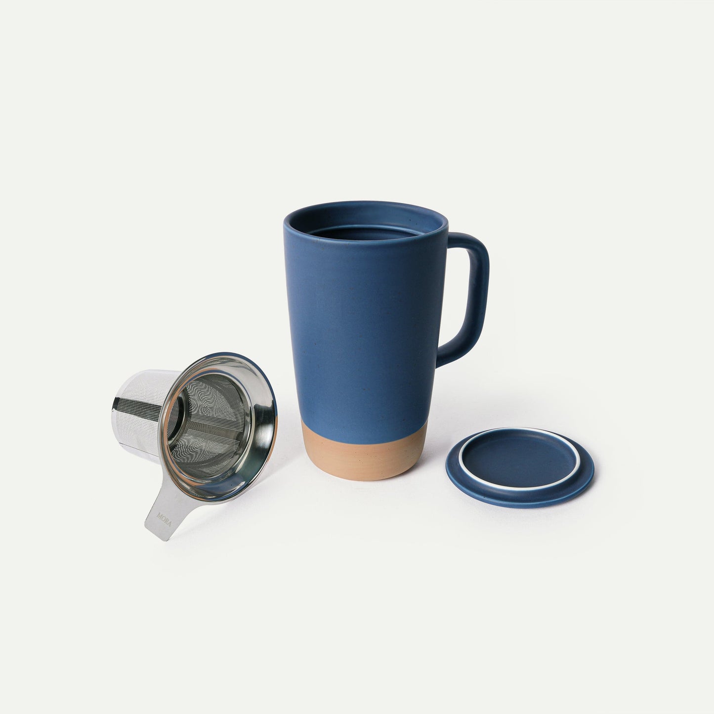 MORA CERAMICS Kitchen & Dining Large Tea Mug Infuser Set- 18oz - Deep Blue