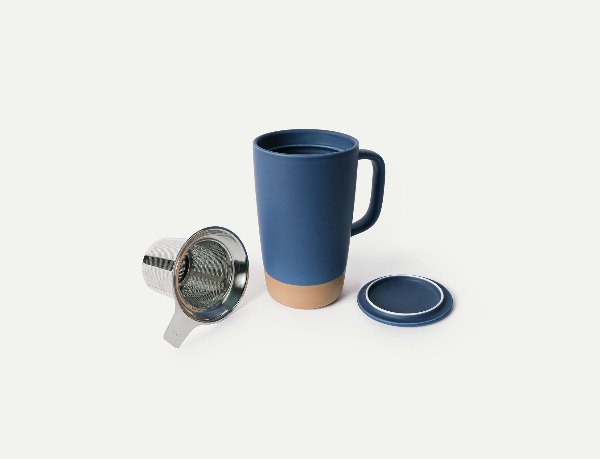 MORA CERAMICS Kitchen & Dining Large Tea Mug Infuser Set- 18oz - Deep Blue
