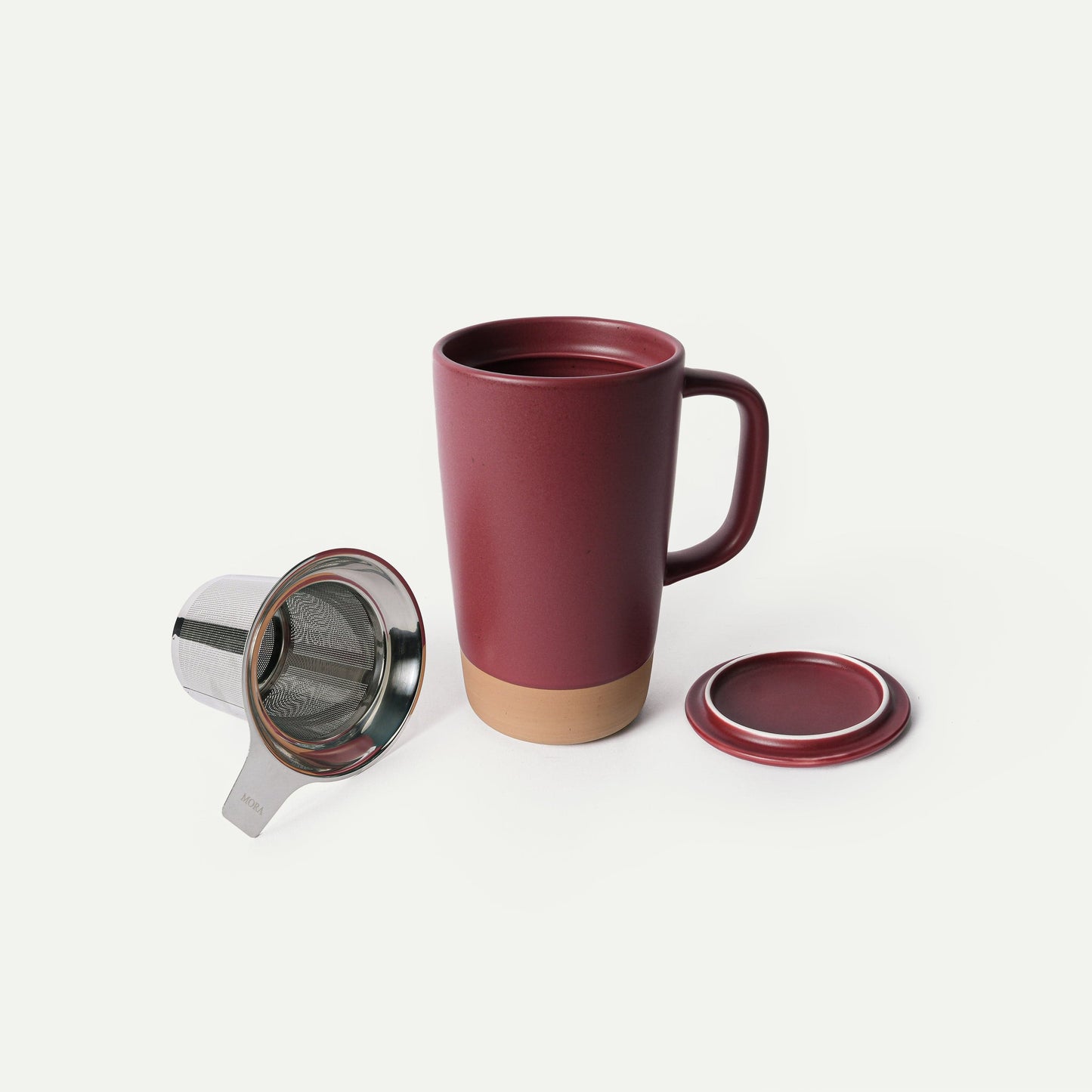 MORA CERAMICS Kitchen & Dining Large Tea Mug Infuser Set - 18oz - Merlot