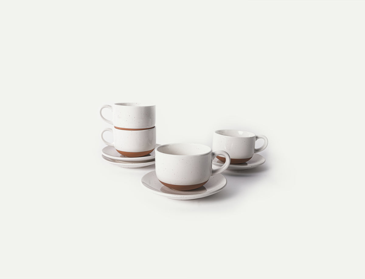 Cappuccino Mugs & Saucers Quartet - Vanilla White